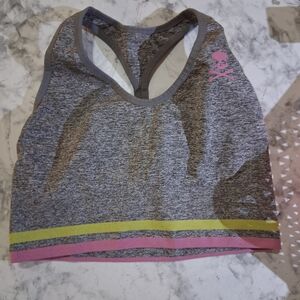 Gray Racerback Sports Bra with Skull Logo